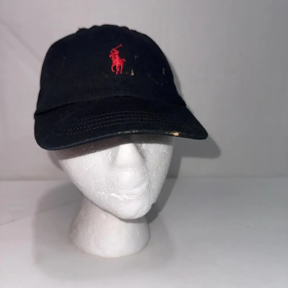Polo Ralph Lauren Black Strapback Cap‎ Red Pony Size 4-7 Hat New With Defects